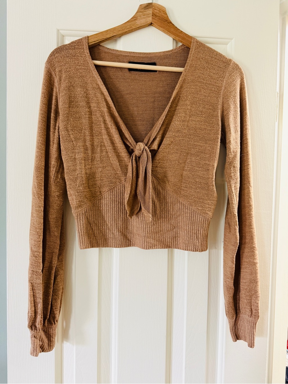 Abercrombie & Fitch Camel Brown V-Neck Tie-Front Sweater